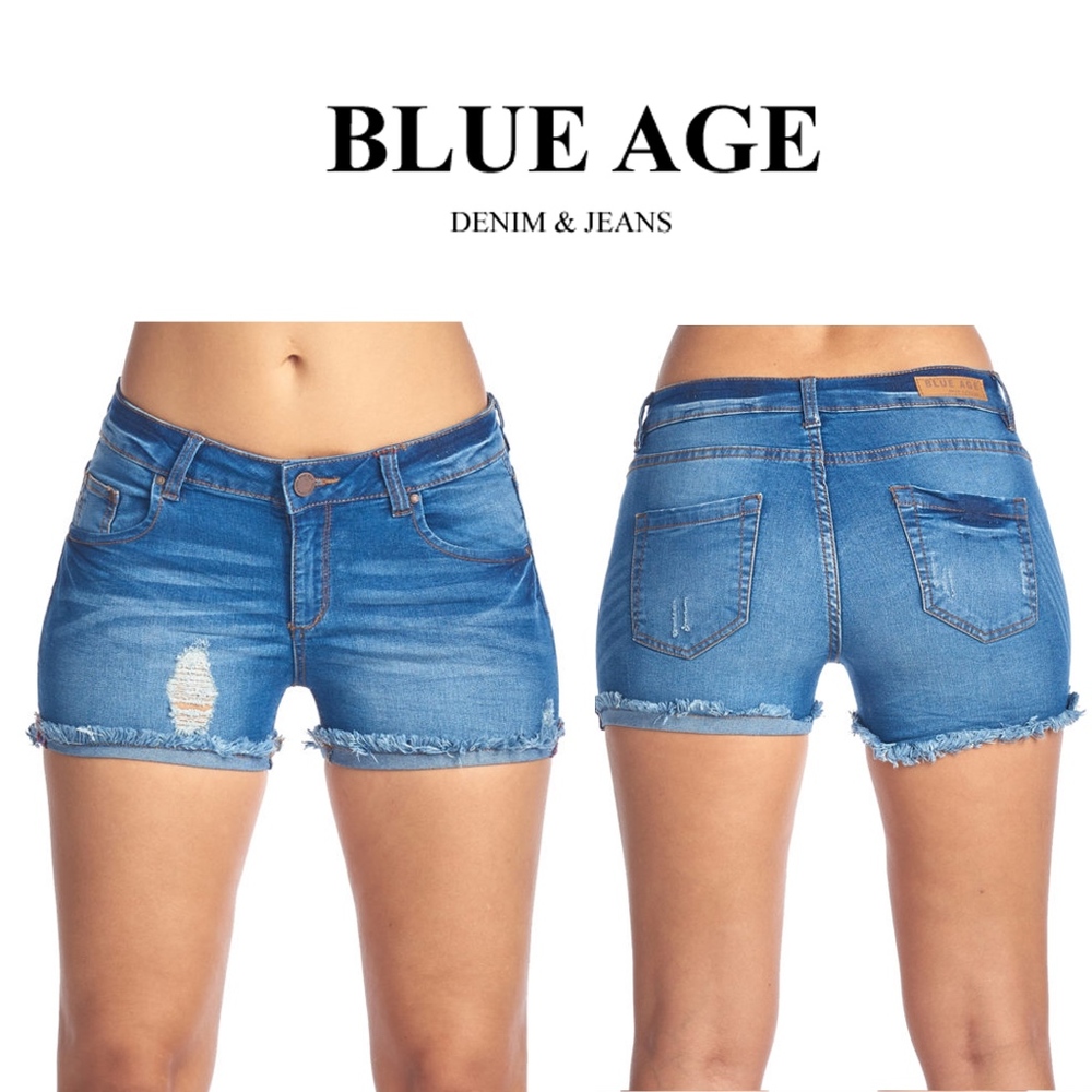 Distressed Jean Shorts, Light Blue, Denim Shorts
